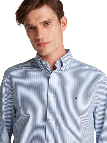 Tommy Hilfiger Herren Hemd Flex Poplin Classic Regular Fit, Mehrfarbig (Wedge Blue/Optic White), XS – Ansicht 3