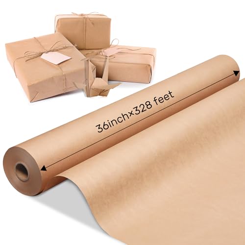 36"x3937"(328') Brown Kraft Paper Roll,Craft Paper, 70GSM Wrappin...