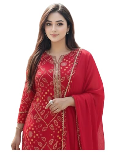 Kurta droite en viscose ANNI avec pantalon et dupatta ensemble pour femme