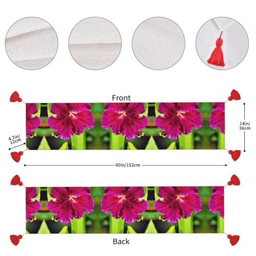 Chemin de table imprimé fleurs d'hibiscus lavable et résistant pour décoration de ferme