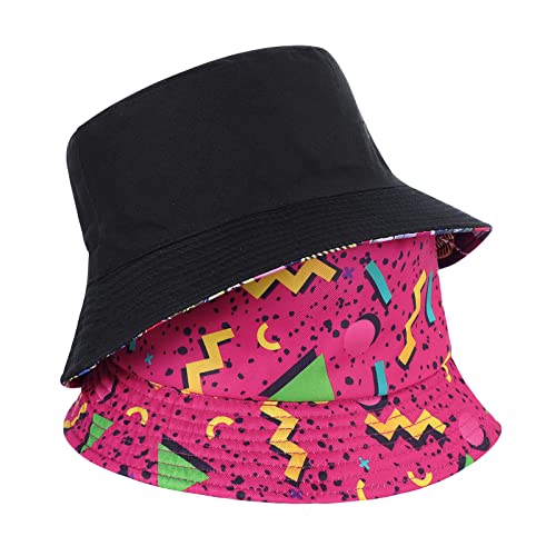 Bucket Hat 80S 90S Outfit For Men Women Vintage Neon Bucket Hat Uv Protection Sun Hats Vintage 80S Rose One Size #TOP3