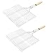 HANHAN 2 Pezzi Griglia per Barbecue in Acciaio Inossidabile 35x25cm, Griglia Pieghevole Portabile con Maniglia in Legno, Cestello alla Griglia per Barbecue, Bistecche, Carne e Verdure