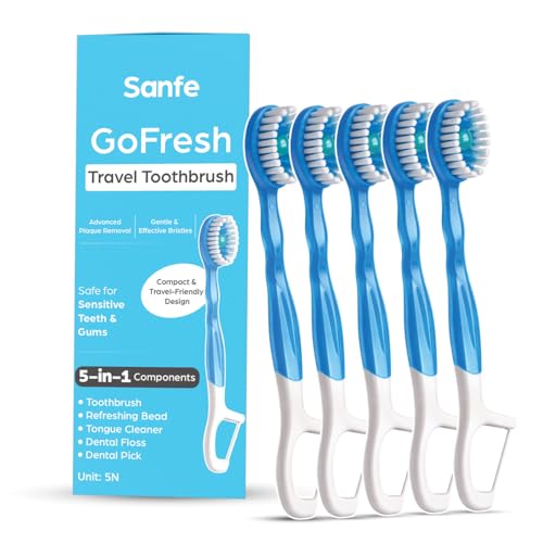 Image of Sanfe GoFresh 5-in-1 Travel Toothbrush - Pack of 5 | Lightweight & Easy to Handle | Compact & Hygienic Design