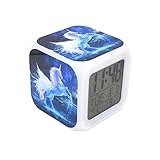 BoWay 3＂Desk & Shelf Clock Unicorn Wings Fly Digital Alarm Clock with Led Lights Blue Plastic Table