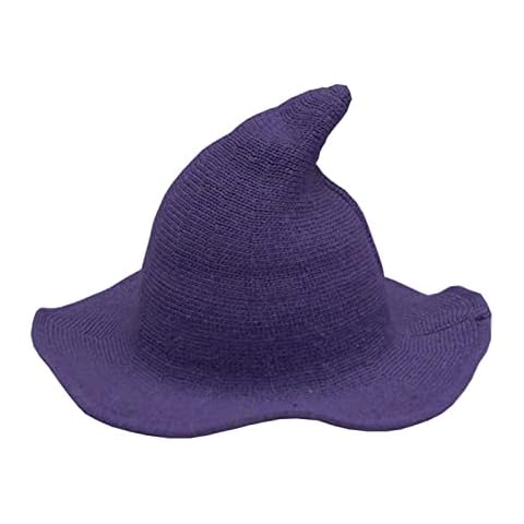 Jeqckloves Halloween Women Girls Witch Hat Knitted Spire Design Hat Exquisite Solid Color Funny Halloween Cosplay Hat (Women Purple,One Size) Cover