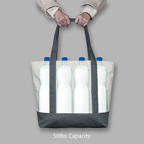 TOPDesign 6-Pack Canvas Tote Bags with an External Pocket, Reusable Grocery Shopping Bags, Top Zipper Closure, Daily Essentials (Grey/Natural) by TOPDesign - Used condition - Image 5