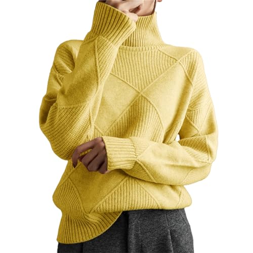 Heevina Sweaters for Women Turtleneck High Neck Knitted Knit Ribbed Long Sleeve Solid Color Base Sweater Fall Winter