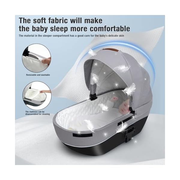 Nine point nine Kinderwagen 3 in 1, Kinderwagen Set mit Umkehrbarem Doppelschiebemodus, Kombikinderwagen 3 in 1 mit Großer Bequemer Babywanne, Kinderwagen Rahmen Aluminiumlegierung (H2 Caramel)