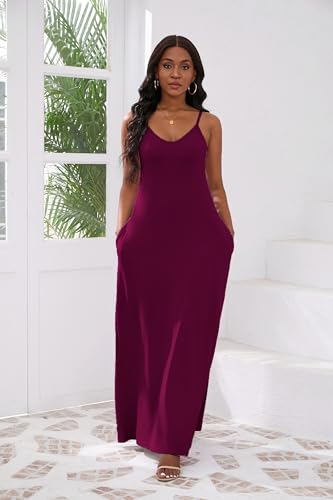 Image of vunahzma Womens Casual Fashion Sleeveless Plus Size Loose Long Sexy Maxi Dress with Pockets
