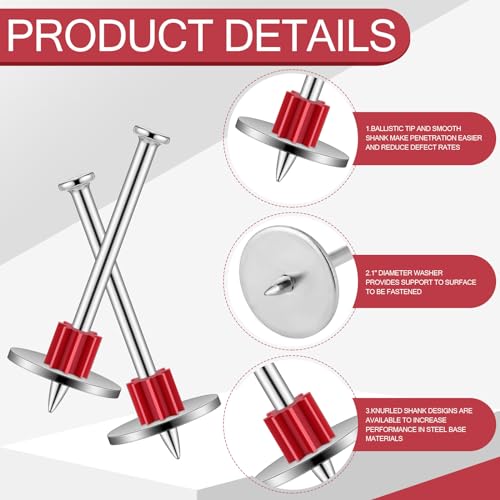 Tandefio CLO-TANDEFIO-202 100 Pcs 2-1/2 Inch Power Actuated Drive Pins Powder Actuated Fasteners Powder Fastening Systems Actuated Drive Pins thumb #2