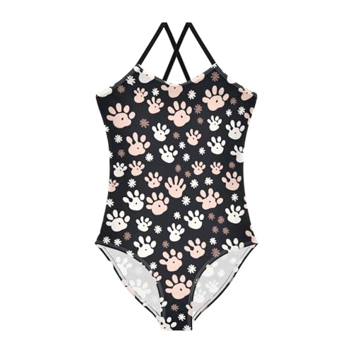 Black Pink Paw Prints Girls One Piece Swimsuit Beach Swimwear 20852173