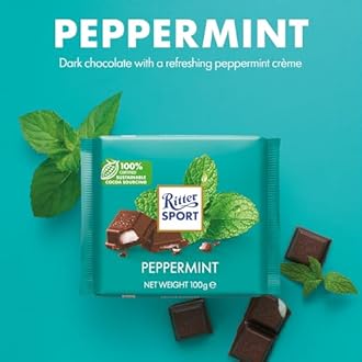 Ritter Sport Peppermint Dark Chocolate Bar, 100g, Chocolate Sharing Bar