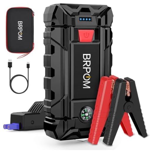 BRPOM Arrancador de Coches, 5000A 21800mAh Arrancador de Baterias de Coche 12V(para 8.0L de Gasolina o 6.5L de Diésel), Jump Starter Portátil, Carga Rápida QC3.0, Espera Larga