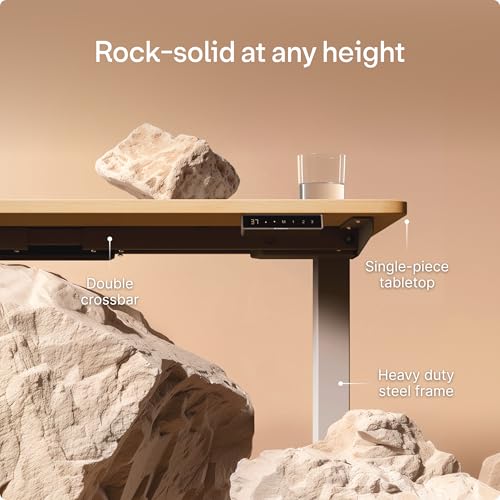 Image of Desktronic HomePro Standing Desk 60x30 - Made in Europe, Ergonomic Sit Stand Home Office Desk, Electric Height Adjustable, Dual Motor, USB & USB-C Charging, Wobble-Free, Touchscreen, 3 Memory Presets
