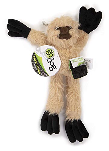 goDog Crazy Tugs Fuzzy Sloth with Chew Guard Technology Plush Dog Toy, Tan Small