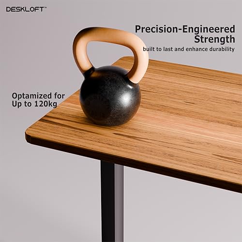 Image of Electric Standing Desk Height Adjustable Table | Ergonomic Sit Stand Workstation with Walnut Wood Grain Top | Motorized Computer Desk for Home Office (Black Frame & Brown Top, 1200x600 mm)