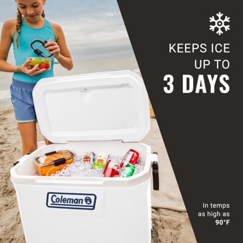 Image of Coleman Marine Cooler with Fully Insulated UV Guard Lid & Body, Keeps Ice for 3+ Days, Great for Boating & Fishing, 52qt /100qt Wheeled /120qt Options
