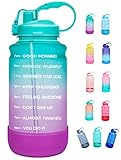 Elvira Half Gallon/64oz Motivational Time Marker Water Bottle with Straw & Protective Silicone Boot, BPA Free Anti-Slip Leakproof for Fitness, Gym and Outdoor Sports