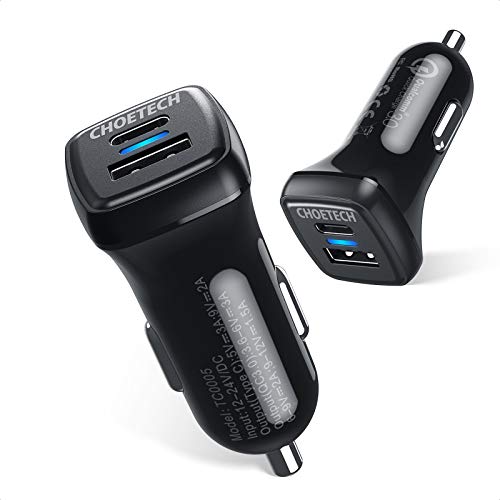 USB C PD Car Charger, 2Pack CHOETECH 36W Dual Port Fast Type C Car Adapter with 18W Power Delivery & Quick Charge 3.0 for iPhone SE/11/11 Pro/11 Pro Max/XS,Samsung S20/Note 10/S10, iPad Pro 2020