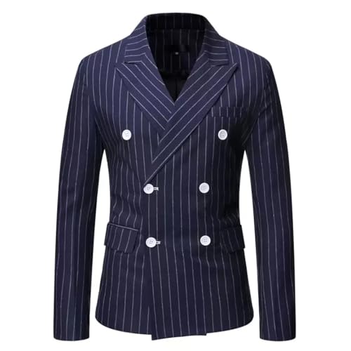 Men's Blue Striped Blazer Slim-Fit V-Neck Groom's Wedding Blazer2