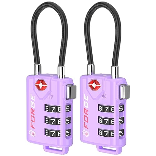 Image of TSA Approved Cable Luggage Locks, Re-settable Combination with Alloy Body, Purple 2 Pack, One Size, Modern