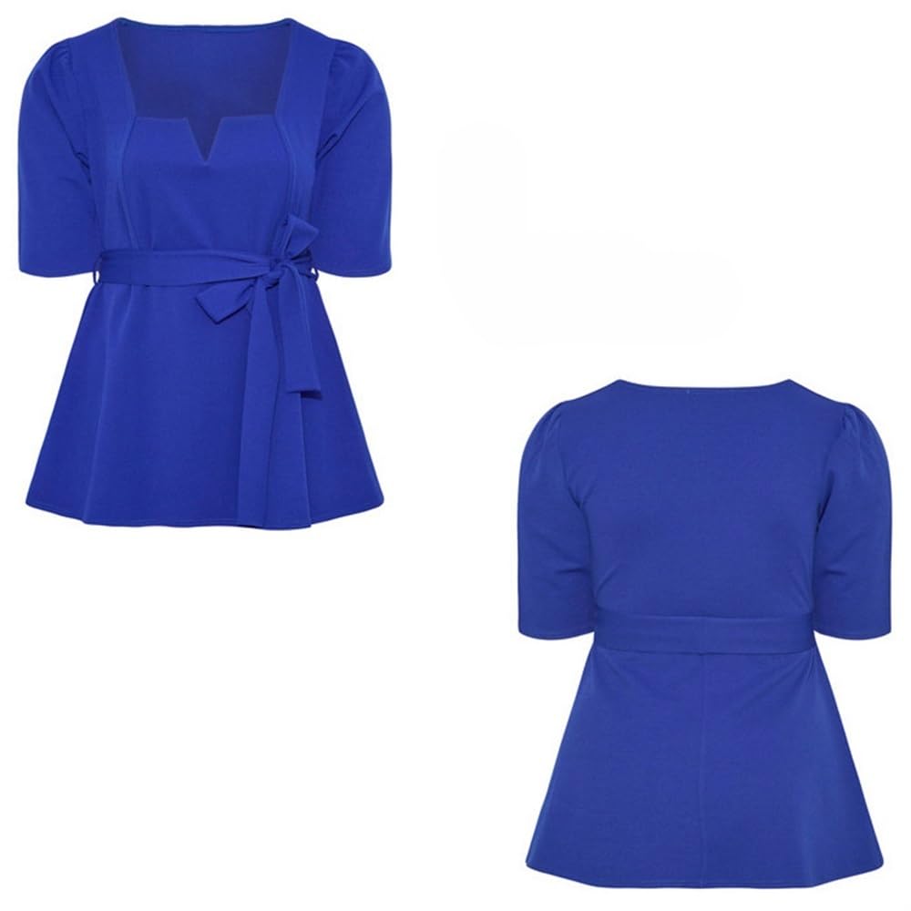 Grande Taille Été Mode Col Carré Demi Manches Hauts Pour Les Femmes À Volants Ourlet Chemise Fluide Élégant Travail Bureau Blouse