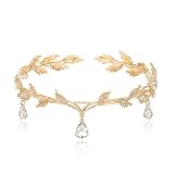 EVER FAITH Wedding Bridal Headband for Bride, Crystal Teardrop Leaf Elf Costume Accessory Tiara Hair Band Crown for Cosplay Birthday Party Christmas Clear Gold-Tone