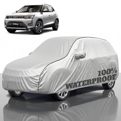 Image of Premium Polyester Car Cover Xuv300 All-Weather Protection from Rain, Dust & Sun | UV Resistant Fabric | Full Body Secure Fit for Outdoor & Indoor Parking Silver