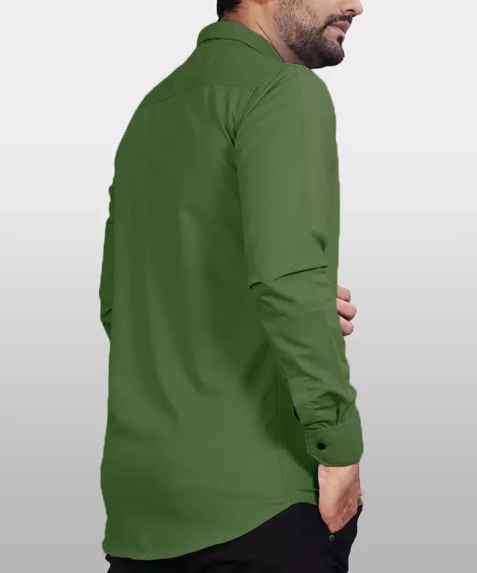 Image of CB-COLEBROOK Men's Regular Fit Solid Soft Touch Cotton Casual Shirt with Pocket Design with Spread Collar & Full Sleeves (Available in Plus Size)