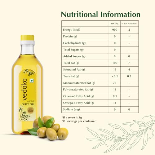 Image of Amazon Brand - Vedaka Olive Oil| For Indian Cooking 500Ml | Contains Mufa | Ideal For Frying, Roasting, Sauteing | Extra Light |Neutral Flavour