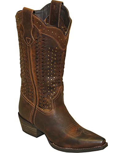 Abilene Women's Rawhide By Scalloped And Weaving Western Boot Snip Toe Brown 7 1/2 M US