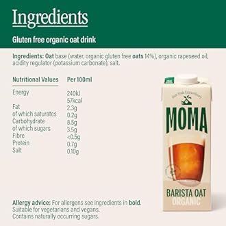 MOMA Organic Barista Oat Drink - 6 x 1L - 100% Plant Based Milk Alternative - Made from British Organic Oats - Vegan - Gluten Free - Fully Foamable - No Added Sugar - GMO Free - Made in the UK