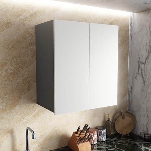 Image of 2 Door Multipurpose Wall Mounted Cabinet with Adjustable & Fixed Shelf | Storage for Modular Kitchen, Bathroom, Office & Living Room | DIY | Color-Grey & White | Size-60x33x63.8 Cm