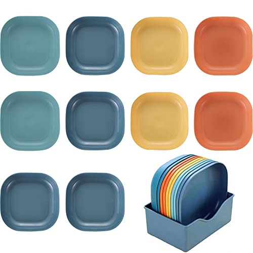 10 Piezas Juego De Platos Plástico, Juego De Platos De Cena, Platos De Postre, Platos De Niños Ligeros Reutilizables, Para Bocadillos, Ensaladas, Postres, Pasta (Azul, Verde, Naranja, Amarillo) Cover