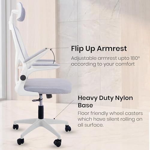 Image of Casa Copenhagen Grey White | High Back Imported Mesh Fabric Boss Office Chair | Y Design Ergonomic Back Support | 2D Aero Design Adjustable Armrests | Synchro Tilt Lock Mechanism Support