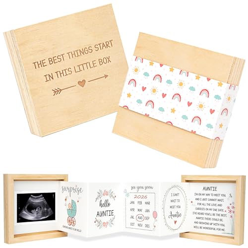 Blinking Stars Pregnancy Announcement For Aunt, Auntie- Baby Announcement Gifts Ideas, Surprise Pregnancy Reveal Gifts To Sister, Best Friend- Baby Ultrasound Photo Keepsake Wooden Box