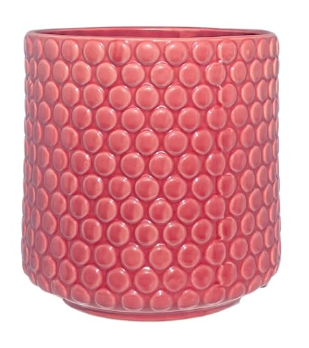 Nordring Retro Übertopf Vintage Pflanztopf für Zimmerplanzen Blumentopf Dotty L (15,5 cm ø), rot, Keramik