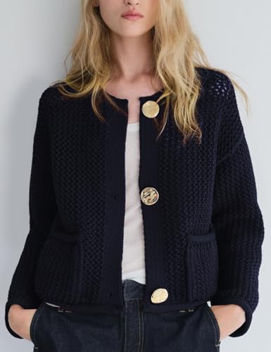 Yimoon Womens Cropped Cardigan Sweaters Gold Button Down Chunky Knit Sweaters Long Sleeve Open Front Fall Crochet Cardigan4