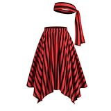 Mavikim Womens Pirate Skirt Headscarf Accessories Halloween Cosplay Costume Renaissance Stripes Dress Bandana (X-Small-Small)