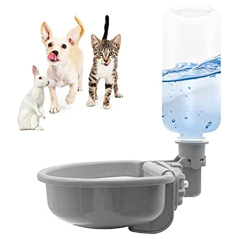 Vannon 16oz Pet Water Bottle, Gravity Dog Water Bowl Dispenser for Cage, Anti-Overflow Water Dispenser for Small Dogs, Cats, Rabbits and Other Small Animals, BPA Free, Grey Cover