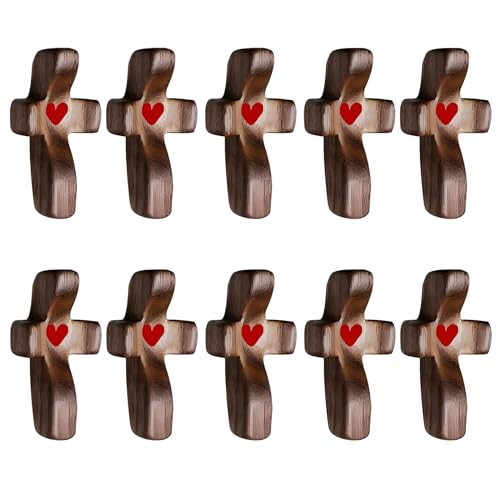 Generic Cross My Heart, Small Wooden Cross, Palm Cross To Hold In Your Hand, Cross My Heart Wooden Cross, Pocket Crosses For Stress Relief Gifts (Red 10Pcs)