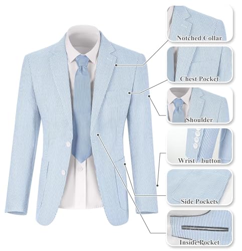 Wehilion Mens Seersucker Suit Jacket Casual Summer Blazer Slim Fit Sport Coats Suits Jackets Wedding Prom Tuxedo Blazers3