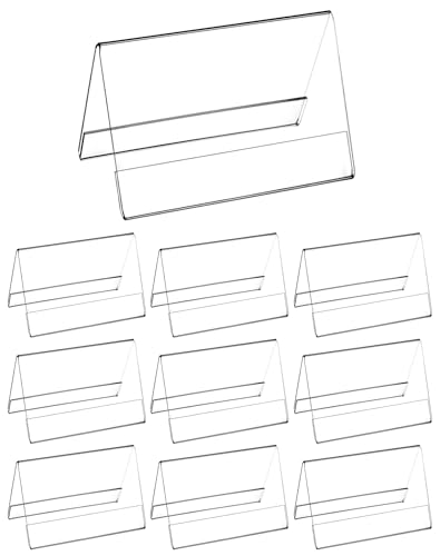 QWORK® 10er Pack 10x6 cm Acryl Tischaufsteller Namensaufsteller Halter, 2mm Verdickt Dachform Doppelseitige Tischaufsteller für Namensschild und Preisschild