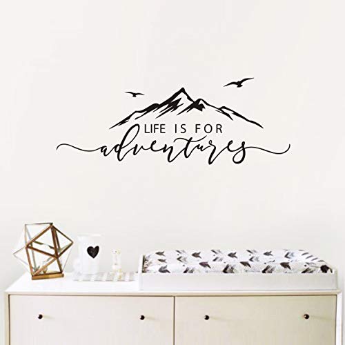 Life is for Adventures Wall Decal, Mountain Design Wall Sticker, Flying Birds Wall Sticker, Travel Decor, Adventure Decor, Home Decal Wall Stickers Y15 (57X23cm, Black)