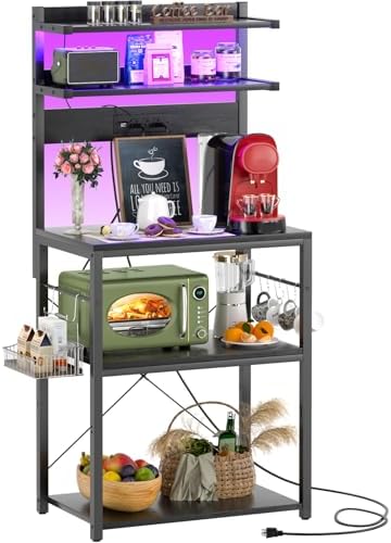 Aheaplus Bakers Rack with Power Outlet & RGB LED, 5-Tiers Coffee ...