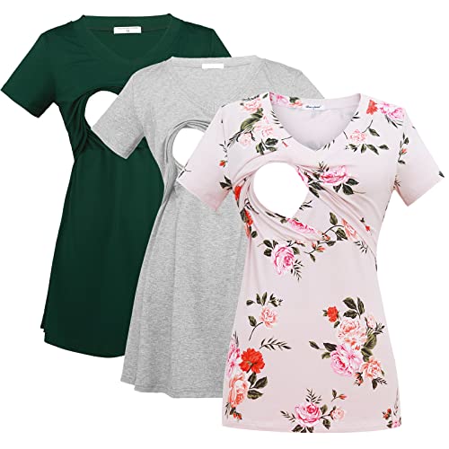 Image of Bearsland Womens 3 Packs V Neck Nursing Tops Maternity Breastfeeding Tee Shirts