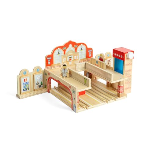 Cadeau dès 3 Ans Train en Bois - Grande Gare Centrale et Accessoires de Circuit Enfant