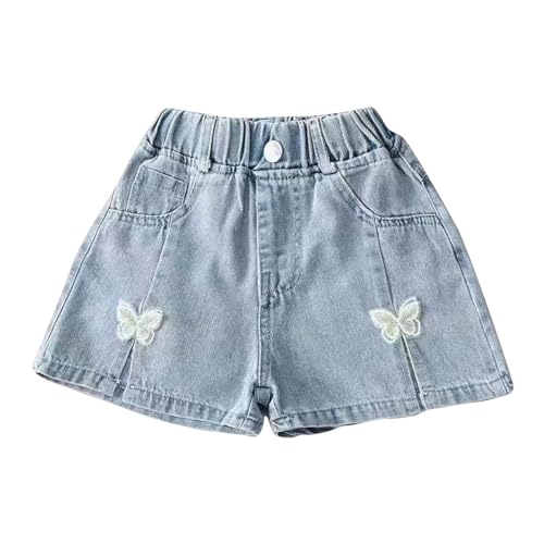 Girls Wide Leg Jeans Shorts Baggy Elastic High Waist Pleated Denim Shorts Y2K Cute Embroidery Palazzo Kids Bottom