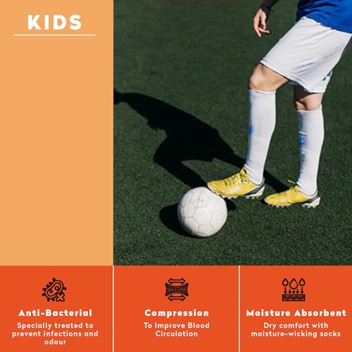 Image of Supersox Unisex Kid's Football Socks - Knee Length Socks with Cushioned Sole, Odour Free & Superior Grip Uniform Stockings for Football /Soccer, Pack of 2