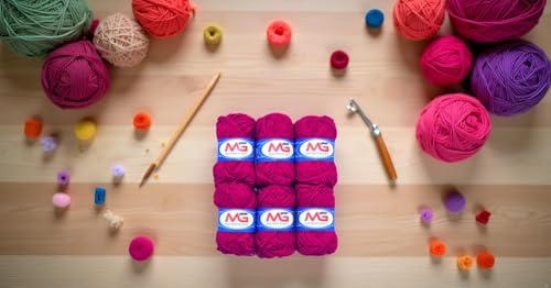 Image of M.G Enterprises Dark Magenta Wool Ball Hand Knitting Art Craft Soft Fingering Crochet Hook Yarn, Needle Knitting Thread Dyed - Pack of 16